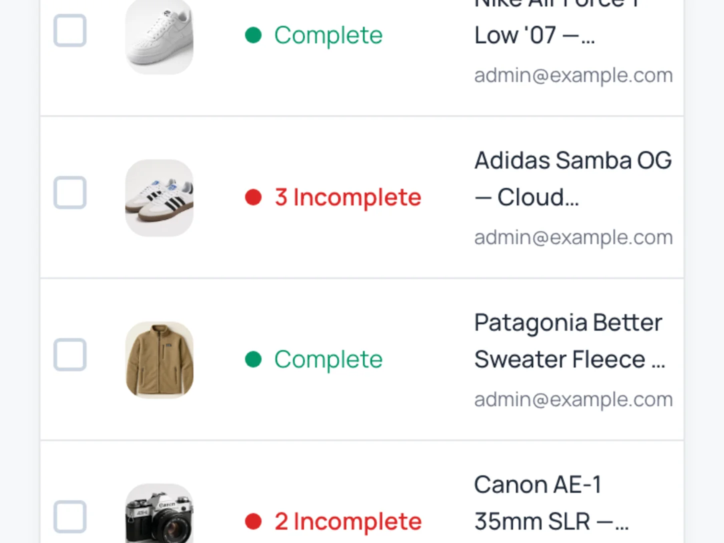 Instica iPhone app field capture mode — photograph item in the store, cost set before checkout